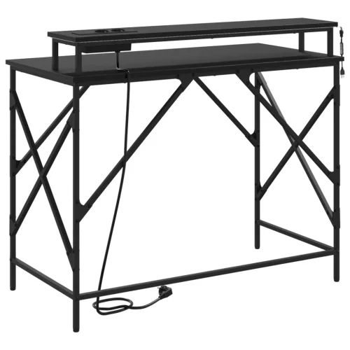  Asztal LED -es lámpákkal tárolóval Musta tammi 100 x 50 x 86.5 cm Faanyag