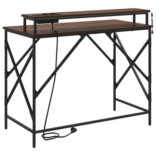  Asztal LED -es lámpákkal tárolóval barna tölgy 100 x 50 x 86.5 cm Faanyag