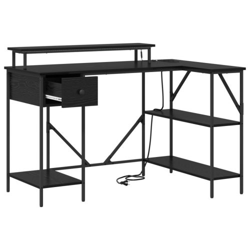  Asztal LED -es lámpákkal fiókkal polcokkal tárolóval Musta tammi 120 x 79 x 86.5 cm Faanyag