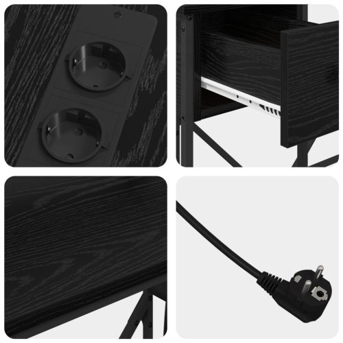  Asztal LED -es lámpákkal fiókkal polcokkal tárolóval Musta tammi 120 x 79 x 86.5 cm Faanyag