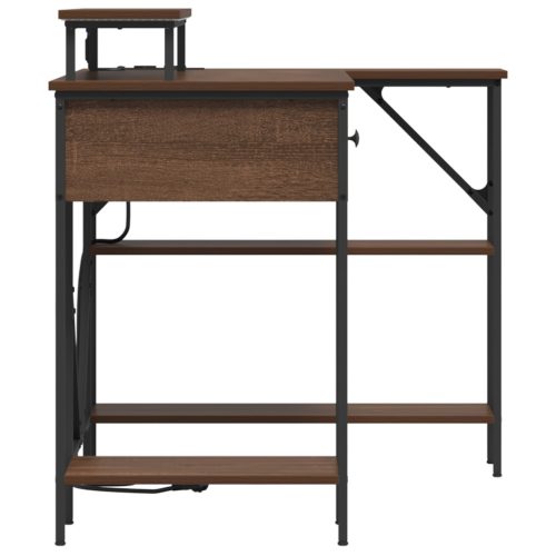  Asztal LED -es lámpákkal fiókkal polcokkal tárolóval barna tölgy 120 x 79 x 86.5 cm Faanyag