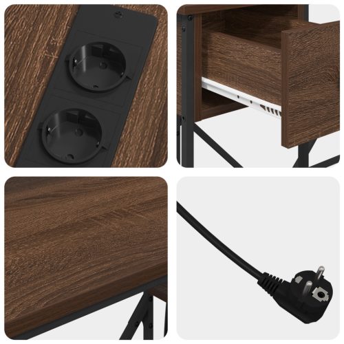  Asztal LED -es lámpákkal fiókkal polcokkal tárolóval barna tölgy 120 x 79 x 86.5 cm Faanyag