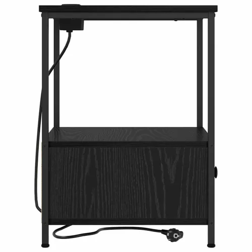  Éjjeliszekrény Töltőállomással fiókkal Musta tammi Faanyag