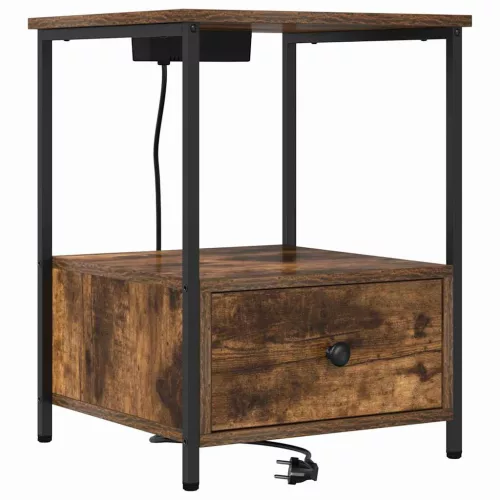  Éjjeliszekrény Töltőállomással fiókkal Füstölt tölgy Faanyag