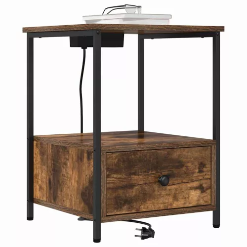  Éjjeliszekrény Töltőállomással 2 pcs Füstölt tölgy Faanyag