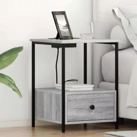    Éjjeliszekrény Töltőállomással 2 pcs Szürke sonoma Faanyag