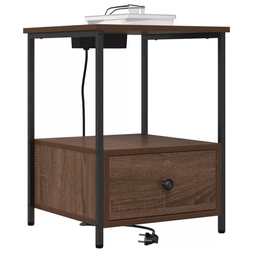  Éjjeliszekrény Töltőállomással fiókkal barna tölgy Faanyag