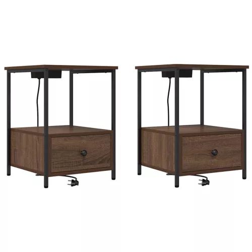  Éjjeliszekrény Töltőállomással 2 pcs barna tölgy Faanyag