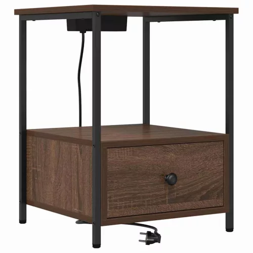  Éjjeliszekrény Töltőállomással 2 pcs barna tölgy Faanyag