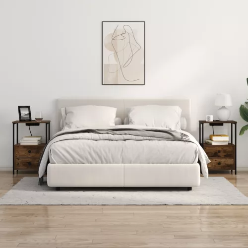  Éjjeliszekrény Töltőállomással 2 pcs Füstölt tölgy Faanyag