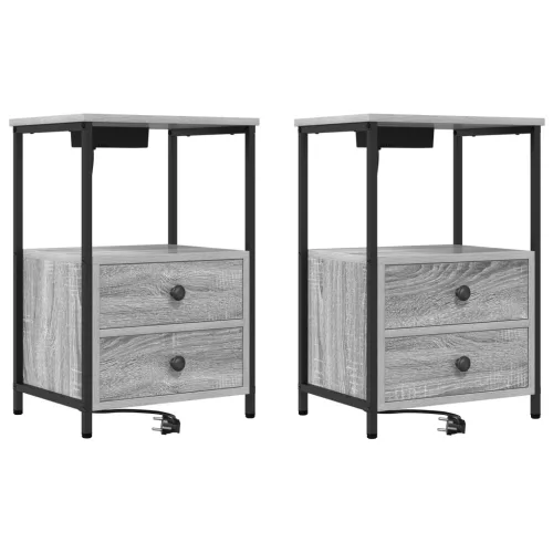  Éjjeliszekrény Töltőállomással 2 pcs Szürke sonoma Faanyag