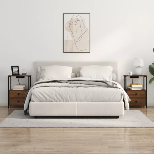  Éjjeliszekrény Töltőállomással fiókkal tárolóval barna tölgy Faanyag