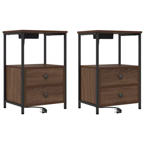  Éjjeliszekrény Töltőállomással 2 pcs barna tölgy Faanyag
