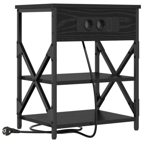  Éjjeliszekrény Töltőállomással polcokkal tárolóval Musta tammi Faanyag