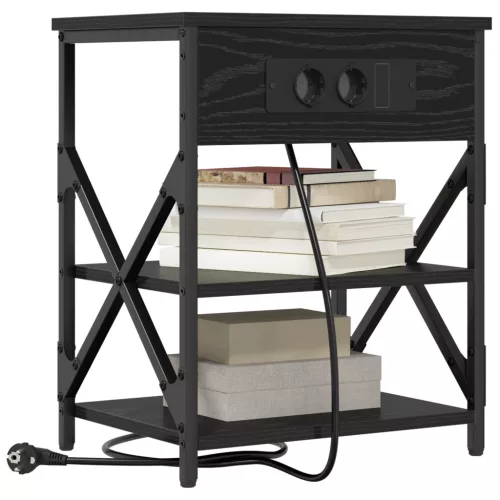  Éjjeliszekrény Töltőállomással 2 pcs Musta tammi Faanyag