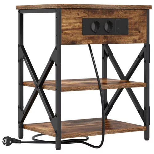  Éjjeliszekrény Töltőállomással polcokkal tárolóval Füstölt tölgy Faanyag