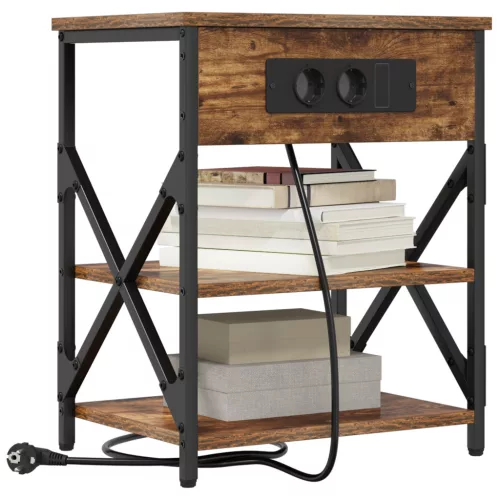  Éjjeliszekrény Töltőállomással polcokkal tárolóval Füstölt tölgy Faanyag