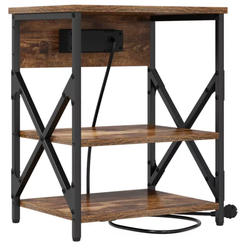  Éjjeliszekrény Töltőállomással polcokkal tárolóval Füstölt tölgy Faanyag