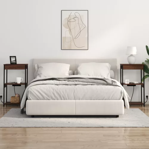  Éjjeliszekrény Töltőállomással polcokkal tárolóval barna tölgy Faanyag