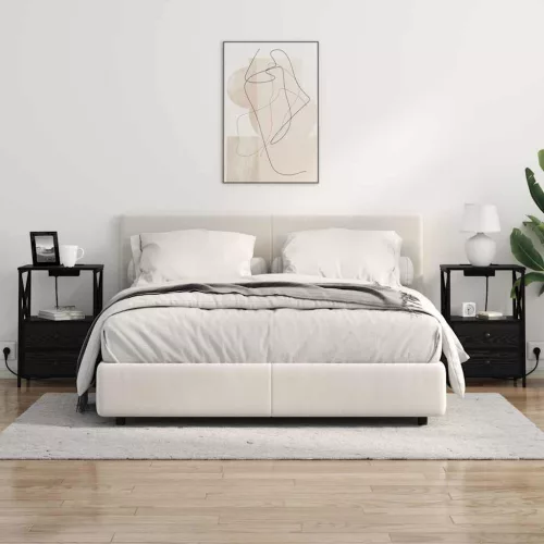  Éjjeliszekrény Töltőállomással fiókkal Musta tammi Faanyag