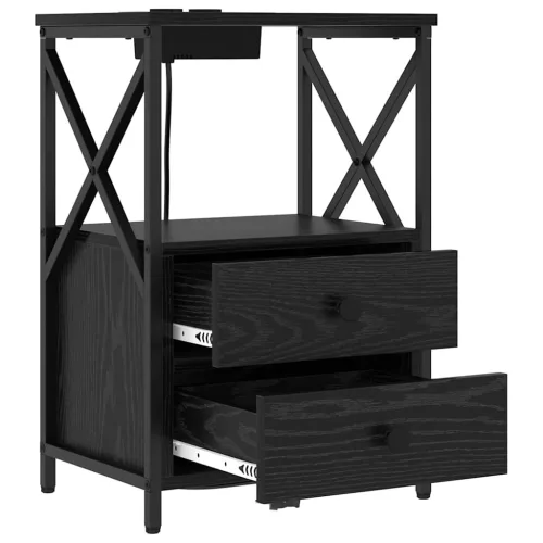  Éjjeliszekrény Töltőállomással fiókkal Musta tammi Faanyag