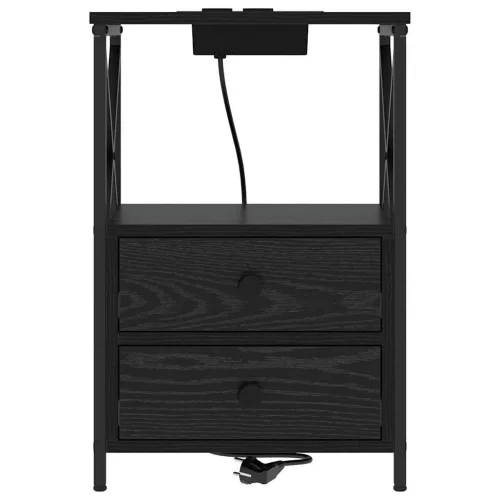  Éjjeliszekrény Töltőállomással fiókkal Musta tammi Faanyag