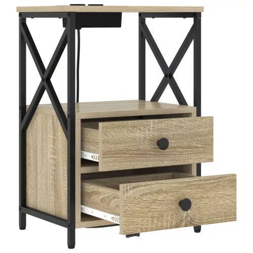  Éjjeliszekrény Töltőállomással 2 pcs sonoma tölgy Faanyag