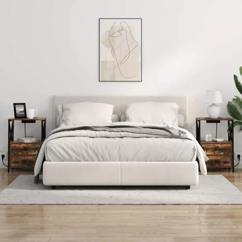  Éjjeliszekrény Töltőállomással fiókkal Füstölt tölgy Faanyag