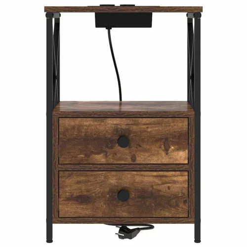  Éjjeliszekrény Töltőállomással fiókkal Füstölt tölgy Faanyag