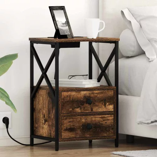  Éjjeliszekrény Töltőállomással 2 pcs Füstölt tölgy Faanyag