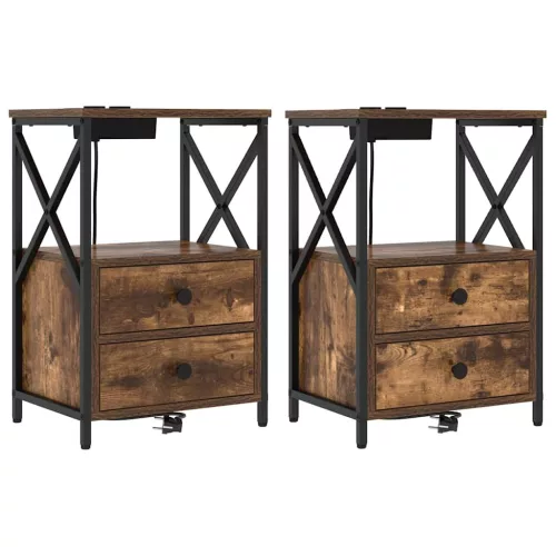  Éjjeliszekrény Töltőállomással 2 pcs Füstölt tölgy Faanyag