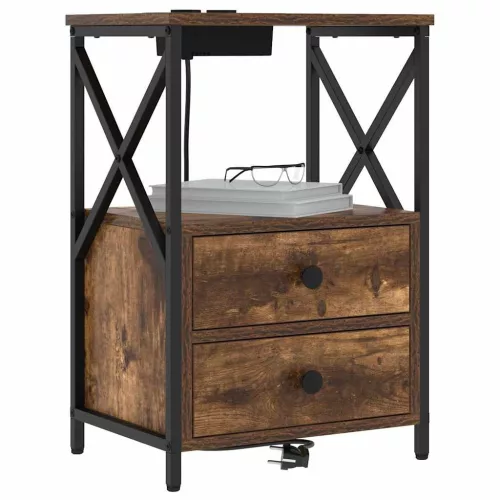  Éjjeliszekrény Töltőállomással 2 pcs Füstölt tölgy Faanyag