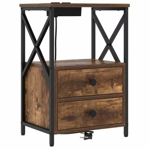  Éjjeliszekrény Töltőállomással 2 pcs Füstölt tölgy Faanyag