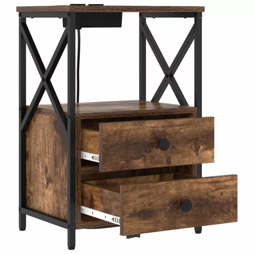  Éjjeliszekrény Töltőállomással 2 pcs Füstölt tölgy Faanyag