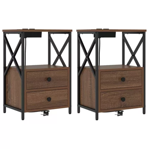  Éjjeliszekrény Töltőállomással 2 pcs barna tölgy Faanyag