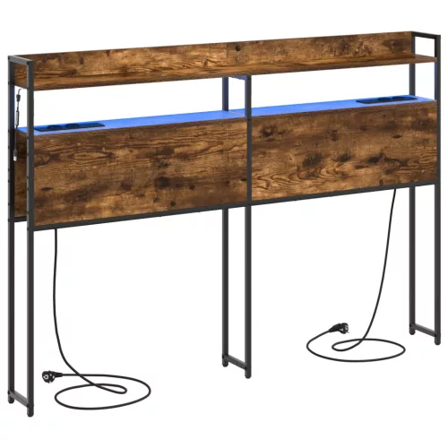  Tároló fejtámla LED -es lámpákkal polcokkal Falra szerelhető fejtámlával tárolóval Füstölt tölgy 160 cm Faanyag