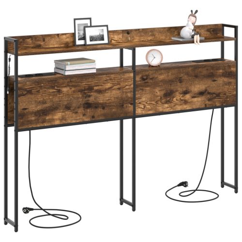  Tároló fejtámla LED -es lámpákkal polcokkal Falra szerelhető fejtámlával tárolóval Füstölt tölgy 160 cm Faanyag