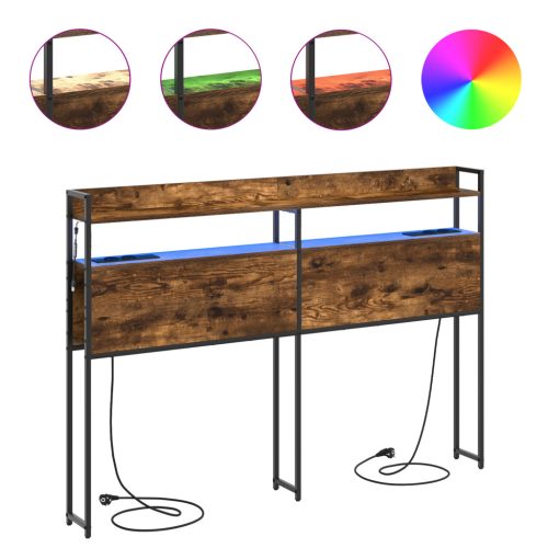  Tároló fejtámla LED -es lámpákkal polcokkal Falra szerelhető fejtámlával tárolóval Füstölt tölgy 160 cm Faanyag