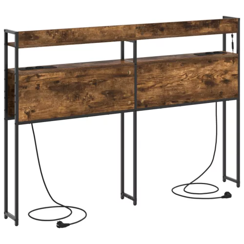  Tároló fejtámla LED -es lámpákkal polcokkal Falra szerelhető fejtámlával tárolóval Füstölt tölgy 160 cm Faanyag