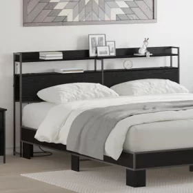    Tároló fejtámla LED -es lámpákkal polcokkal Falra szerelhető fejtámlával Musta tammi 180 cm Faanyag