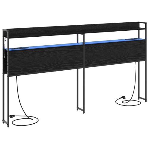  Tároló fejtámla LED -es lámpákkal polcokkal Falra szerelhető fejtámlával Musta tammi 180 cm Faanyag