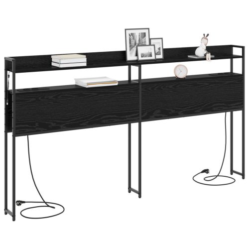  Tároló fejtámla LED -es lámpákkal polcokkal Falra szerelhető fejtámlával Musta tammi 180 cm Faanyag