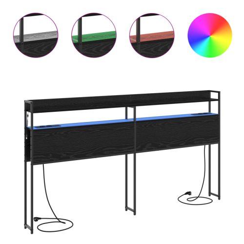  Tároló fejtámla LED -es lámpákkal polcokkal Falra szerelhető fejtámlával Musta tammi 180 cm Faanyag