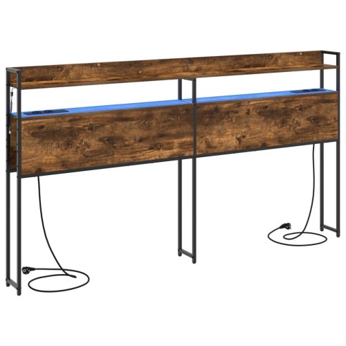  Tároló fejtámla LED -es lámpákkal polcokkal fejtámlával tárolóval Füstölt tölgy 200 cm Faanyag