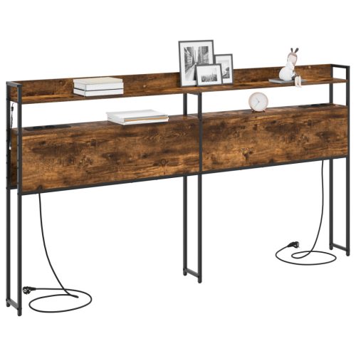  Tároló fejtámla LED -es lámpákkal polcokkal fejtámlával tárolóval Füstölt tölgy 200 cm Faanyag