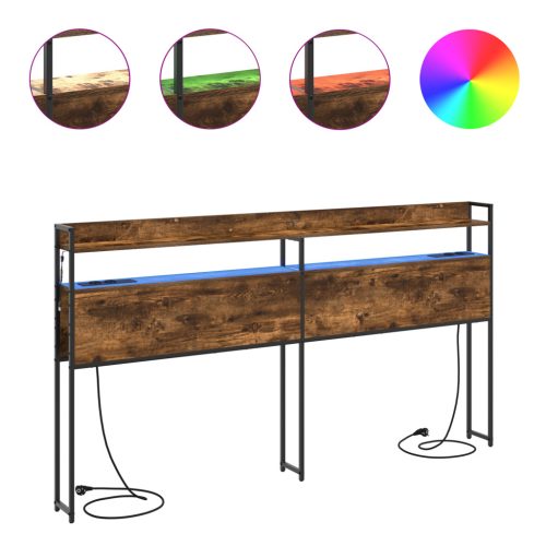  Tároló fejtámla LED -es lámpákkal polcokkal fejtámlával tárolóval Füstölt tölgy 200 cm Faanyag
