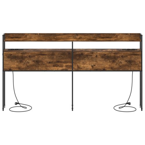  Tároló fejtámla LED -es lámpákkal polcokkal fejtámlával tárolóval Füstölt tölgy 200 cm Faanyag