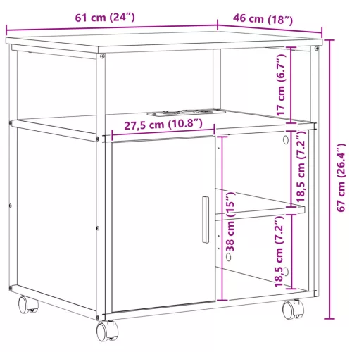  Irodai szekrény kerékkel Musta tammi 60 x 46 x 67 cm Faanyag
