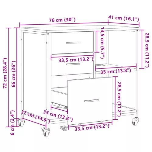  Irodai szekrény kerékkel Szürke sonoma 76 x 41 x 72 cm Faanyag