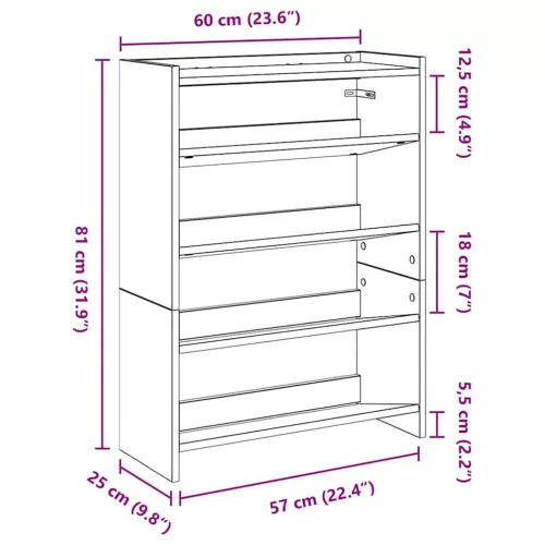  betonszürke szerelt fa cipőtartó 60x25x81 cm